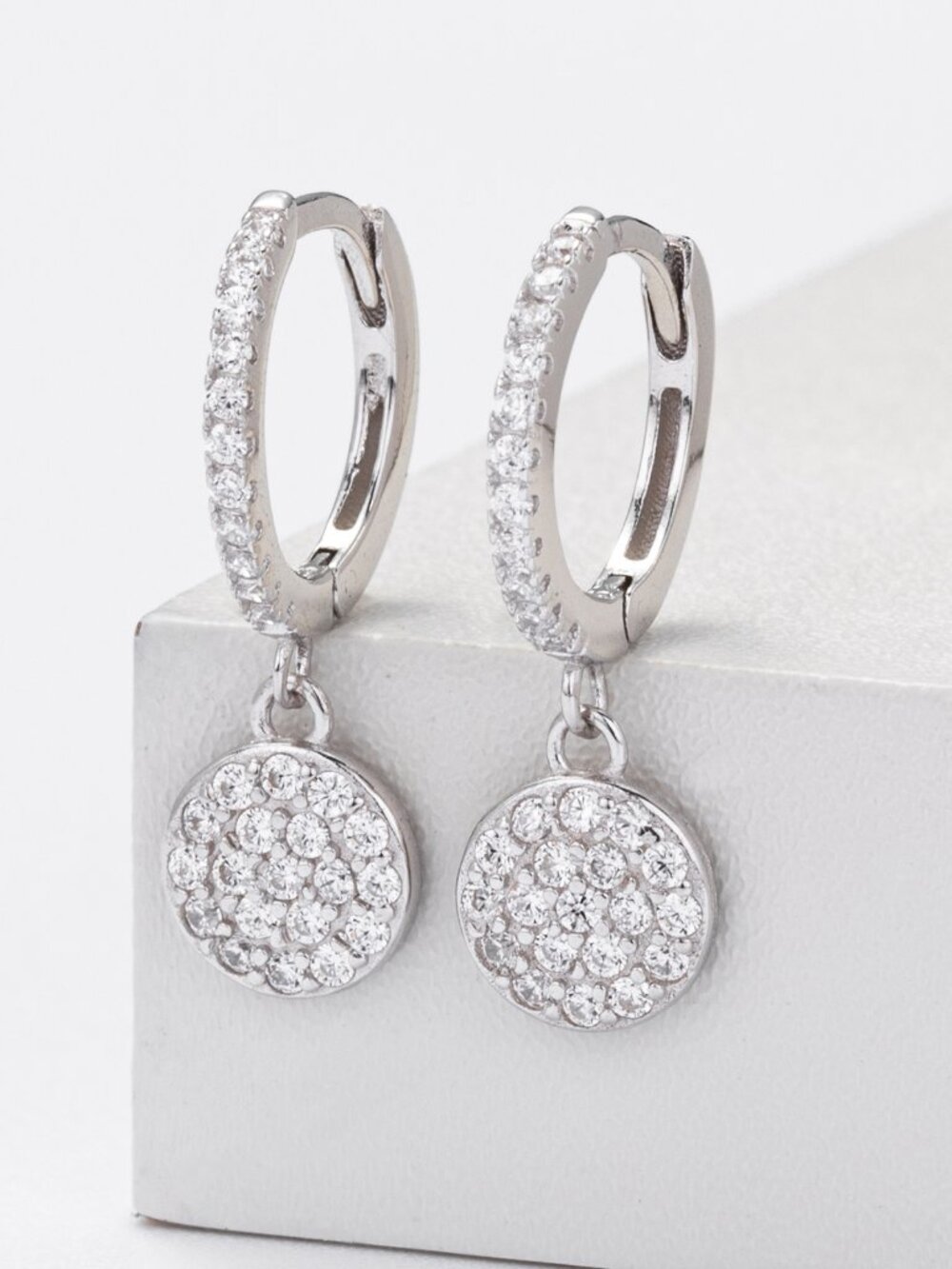 Sterling Silver Crystal Drop Earrings - White Gold Plated - Picture 2 of 11